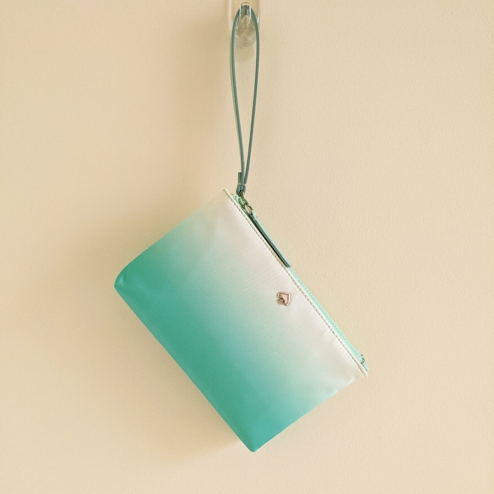 Kate Spade Jae Degrade Fiji Green Medium Double Zip Wristlet